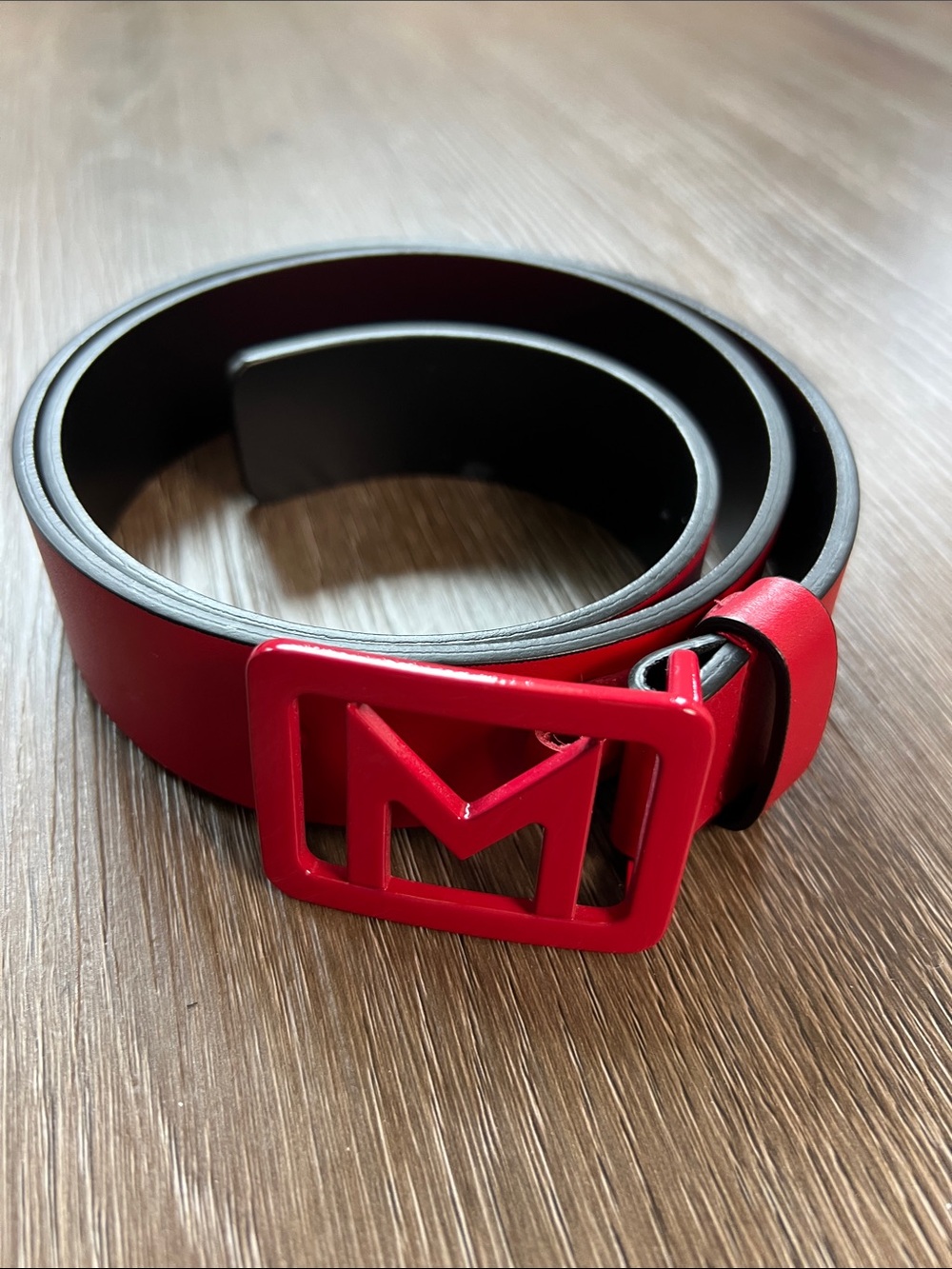 MARELLA Red Leather Belt with M Logo Buckle